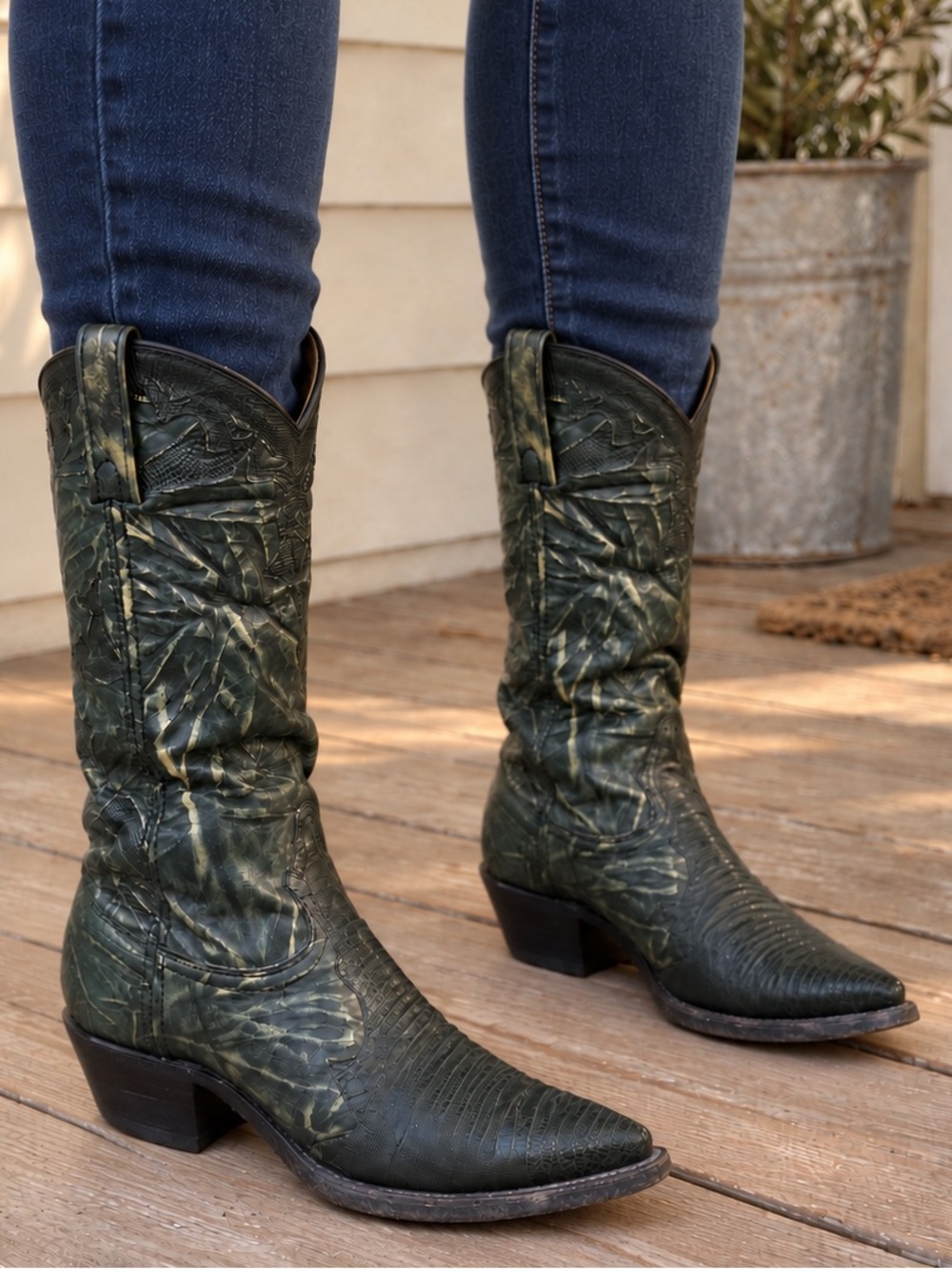 Vintage 80s Dan Post Green Lizard Cowboy Boots Women’s 6.5M